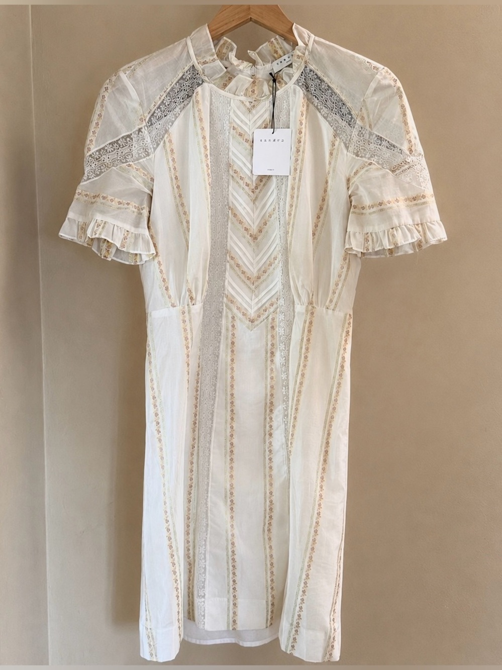 Sandro “Mary” Lace-Panel Mini Dress | Ecru | French Romanticism 38 | US 4 - Picture 1 of 12